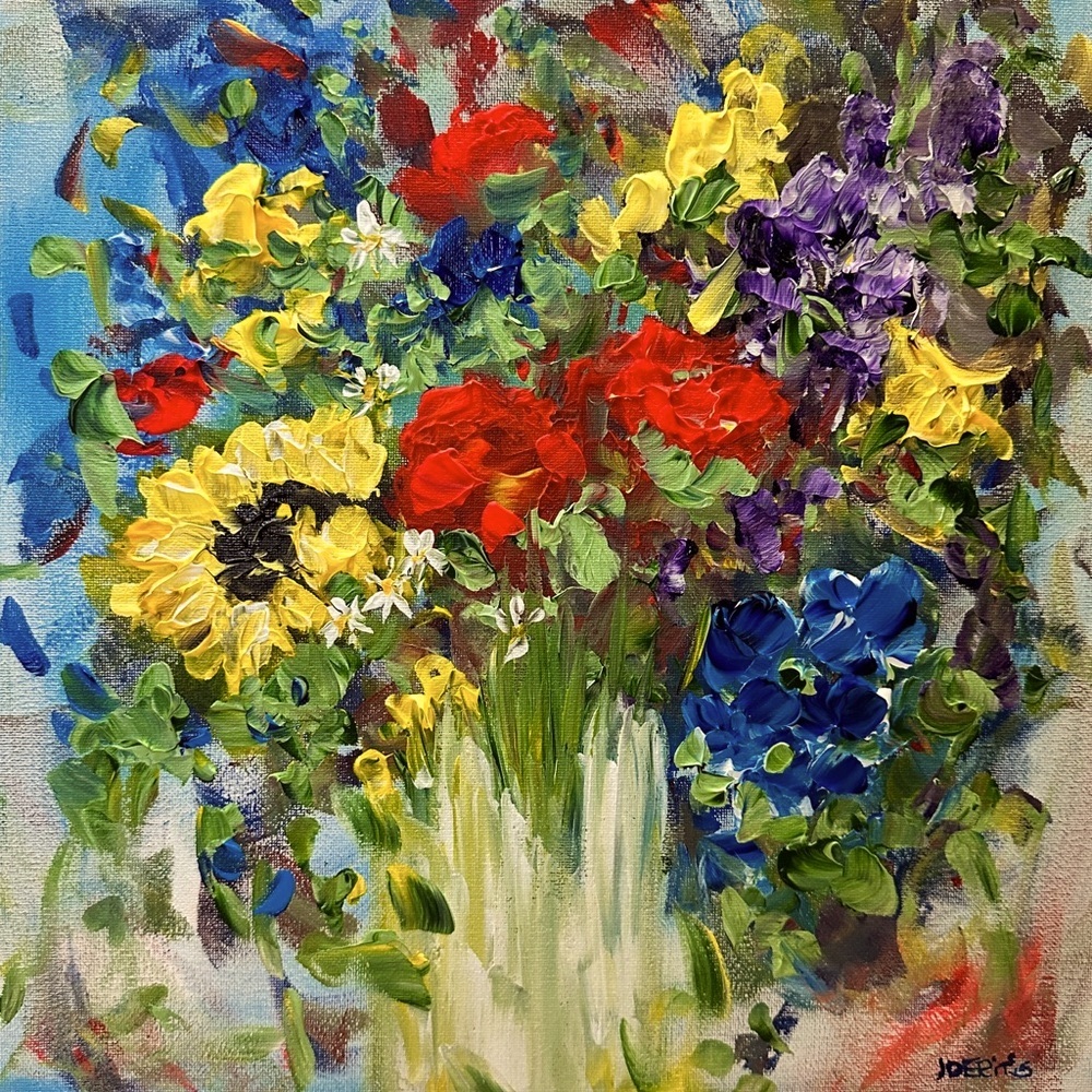 ORIGINAL ACRYLIC TEXTURIZED FLORAL PAINTING SIZE 14” x 14” inch